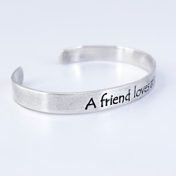Vintage Sterling Silver 925 Proverbs 17:17 "A Friend Loves" Cuff Bracelet 7.5" - Picture 3 of 9
